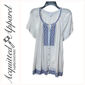 J. Jill Womens 70s Style Embridered Button Down Tunic Top